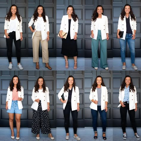 White Blazer Teacher Outfit, White Blazer Outfit Dressy Work, Business Casual Outfits White Blazer, Jeans With White Blazer Outfit, Business Casual White Blazer, Women White Blazer Outfit, White Boyfriend Blazer Outfit, Plus Size White Blazer Outfits, White Blazer With Jeans Outfit