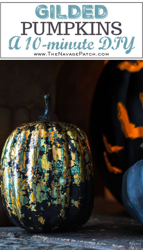 Gilded Decorative Pumpkins - A Simple 5 Minute Craft - The Navage Patch The Navage Patch, Navage Patch, Pumpkins Diy, Decorative Pumpkins, Pumpkin Carving Designs, Halloween And Fall, Sand Crafts, Black Spray Paint, Painted Gourds