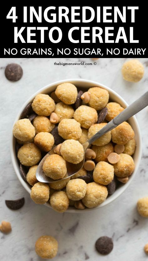 Homemade Keto Cereal made with just 4 ingredients! Crispy, crunchy and made with low carb ingredients, this low carb cereal takes 10 minutes to make! Low Carb Cereal, Low Carb Milk, Keto Cereal, Homemade Cereal, High Fat Foods, 140 Pounds, 4 Ingredient, Low Carb Recipes Dessert, Food Diet