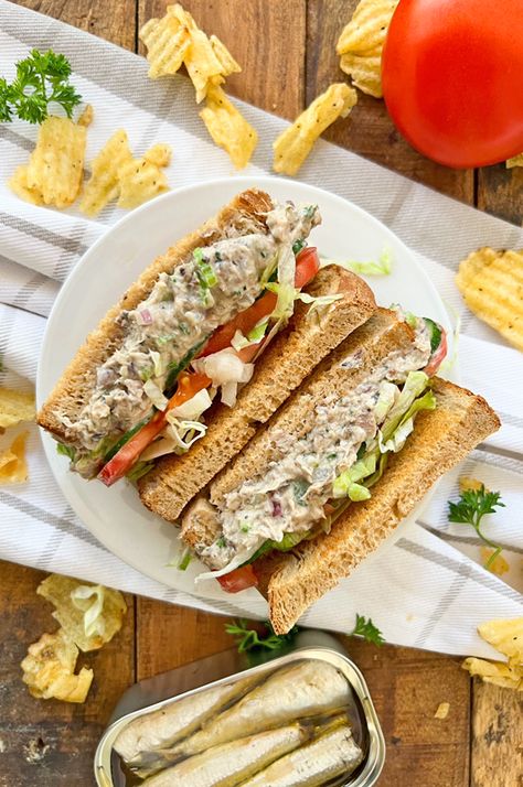 The BEST-EVER Sardine Salad Sandwich | CRAZY Good 10 Minute Recipe Fish Salad Sandwich, Sardine Salad Sandwich, Eggs And Sardines, Sardine Breakfast Recipes, Canned Sardines Recipes Healthy, Sardine Sandwich Recipes, Ways To Eat Sardines, Sardines Breakfast Recipe, Sardine Salad Recipes