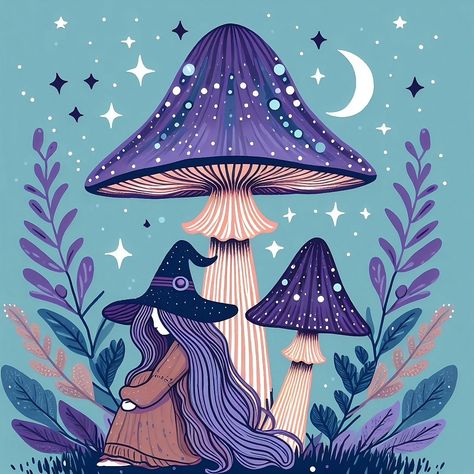 Mythical Illustration, Cute Witch Painting, Mist Illustration, Mystical Illustration, Mystic Illustration, Forest Color, Mystical Forest, Paint Marker, Ipad Art