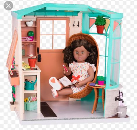 PennilessCaucasianRubbish American Doll Adventures: Our Generation Room To Grow Greenhouse Doll Room Ideas, American Girl Doll Accessories Food, Olive Desk, Greenhouse Room, Our Generation Doll Accessories, Glitter Furniture, Og Dolls, American Girl Doll Sets, Our Generation Doll