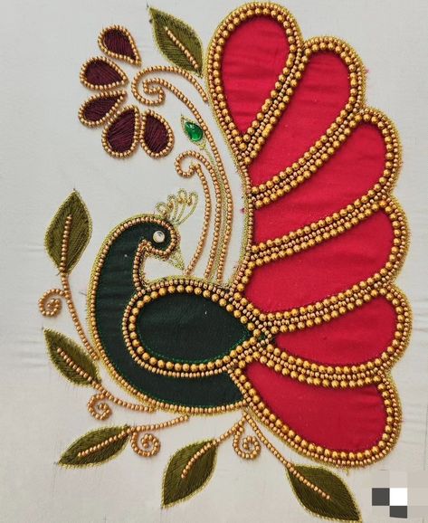 Aari Embroidery Motifs Design, Peacock Drawing For Embroidery, Fabric Paint With Aari Work, Peacock Drawing Aari Work, Aariwork Peacock Design, Patch Aari Work Blouse Designs, Motifs For Aari Work, Simple Peacock Aari Work Designs, Aariwork Design Pattern