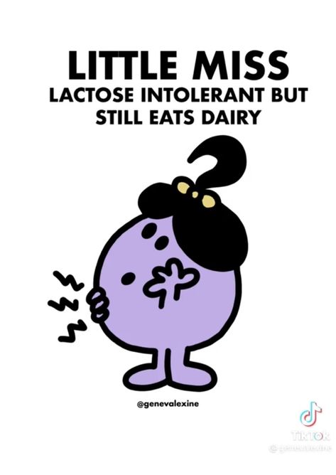 Little Miss Wallpaper, Lactose Intolerant Funny, Little Miss Characters, Lactose Intolerant, Little Miss Sunshine, Movie Memes, Gemini Facts, Brain Dump, Cartoon Profile Pics