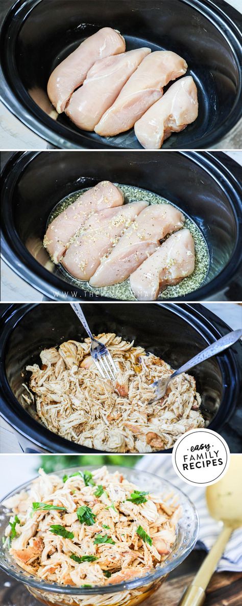 Perfect Shredded Chicken for sandwiches, salads, and meal prep! This honey garlic chicken is made in the crock pot and can be used to make so many different meals! Shredded Chicken For Sandwiches, Chicken For Sandwiches, Crock Pot Honey Garlic Chicken, Healthy Shredded Chicken Recipes, Indulgent Recipes, Favorite Recipes Chicken, Garlic Chicken Recipes, Dream Food, Easy Chicken Dinner Recipes