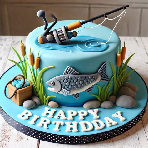 Birthday Cake Designs For Men 8 Fishing Cake Designs For Men, Fishing Retirement Cake, Tuna Birthday Cake, Fish Cake Birthday For Men, Fisherman Birthday Party Ideas, Fishing Cake Ideas For Men, Fishing Birthday Cake Ideas, Fishing Themed Cakes, Birthday Cake Men Ideas