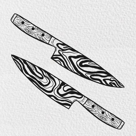 Matching trippy knifes of tattoo art for best friends or sisters Knife Tattoo Aesthetic, Knife Tattoo Stomach, Matching Cooking Tattoos, Grungy Matching Tattoos, Tattoo Ideas Knife Design, Matching Chef Tattoos, Aesthetic Knife Tattoo, Cool Knife Tattoos, Knife Flash Tattoo