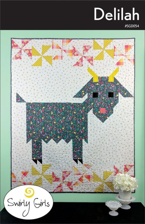 Delilah goat quilt pattern Swirly Girls lap quilt 48 | Etsy Delilah Quilt, Goat Quilt, Farm Quilt Patterns, Farm Animal Quilt, Farm Quilt, Applique Quilt Patterns, Baby Quilt Patterns, Animal Quilts, Barn Quilt