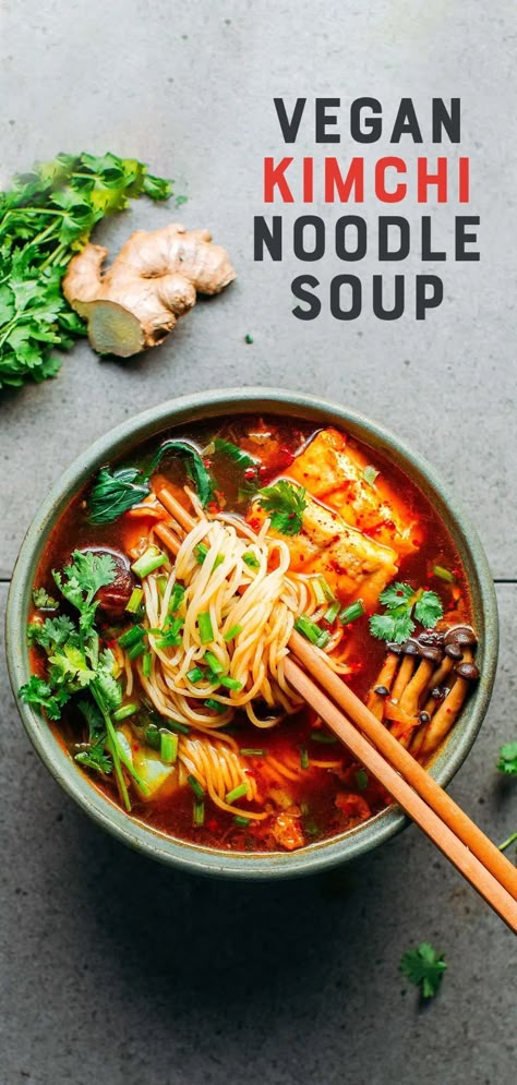 Recipes With Kimchi, Kimchi Noodle Soup, Kimchi Soup, Exercises For Pregnant Women, Kimchi Noodles, Noodle Soups, Pak Choy, Vegan Kimchi, Vegan Asian