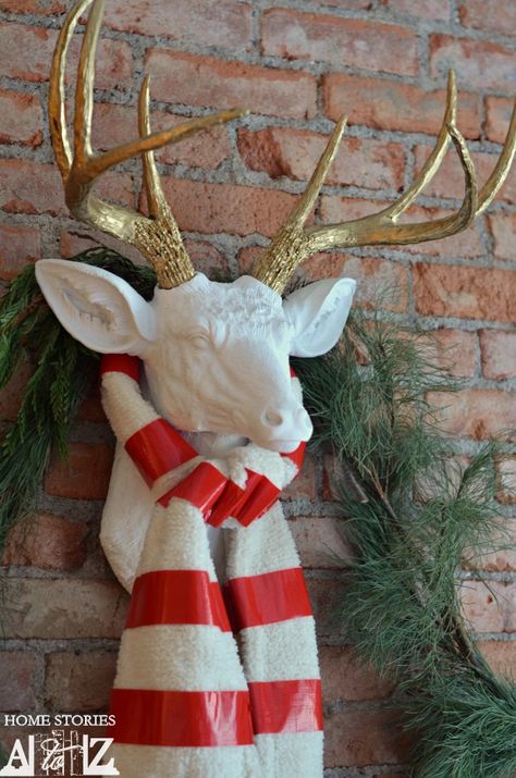 Seriously - I never thought of getting a dear head from a taxidermist! I need to get one of these. DIY Faux deer head Deer Head Decor, Faux Deer Head, Santa Door, Paintings Easy, Christmas Crafts To Sell, White Deer, Deer Decor, Wood Christmas, Oh Deer