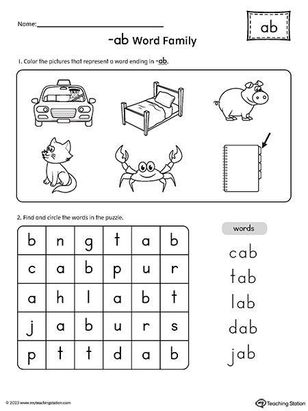 Ab Word Family, Cvc Word Fluency, Long A Sound, Word Family Reading, Word Families Printables, Word Puzzles For Kids, Kindergarten Word Families, Reading Exercises, Thing To Learn