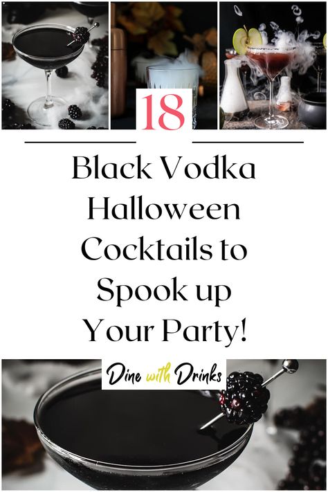 Collage of 4 black vodka halloween cocktails. Black Vodka, Espresso Vodka, Halloween Themed Drinks, Vodka Mixed Drinks, Batch Cocktail Recipe, Vodka Punch, Vodka Cocktails Easy, Halloween Cocktail Party, Smoked Cocktails