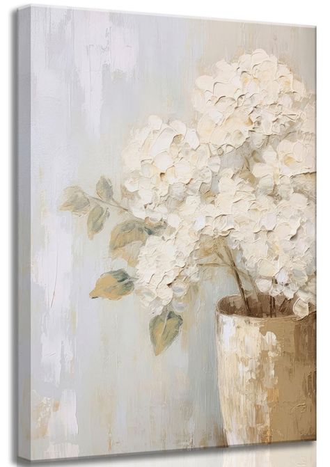 PRICES MAY VARY. 【Farmhouse Wall Decor Size】: 12x16 in and 16x24 in .2 sizes for you to choose,ready to hang 【Floral Wall Art】: Elegant white flower design brings a sense of calm to any room. Rustic flowers will take your room from sad to chic with a touch of nature. 【Perfect Home Decoration】: Perfect for Farmhouse lovers, this Vintage Country Hydrangeas Painting brings a touch of nostalgia and warmth to your living room, Farm, bedroom, office or any space that craves a cozy countryside feel. 【E Hydrangeas Painting, Vintage Floral Wall Art, Hydrangeas Art, Hydrangea Painting, Floral Bathroom, White Canvas Art, White Hydrangeas, Flower Canvas Wall Art, Botanical Wall Decor