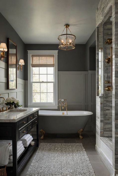 Discover how Edgecomb Gray (HC-173) can add elegance and sophistication to your bathroom with these daily interior designer tips for creating a chic and inviting space. #Ad #homedecor #homedesign #bathroom #Painthome interiorarchitecture best Wall Colors for Bathroom Colors Bright Room Colors best colors combinations bathroom bathroom Remodeling Modern Paint Colors 2024 Chelsea Gray Bathroom, Gray Bathroom Ideas Decor, Bathroom With Gray Floor, Bathroom Color Schemes Gray, Popular Bathroom Colors, Paint Colors 2024, Bright Room Colors, Bathroom Colors Gray, Best Wall Colors