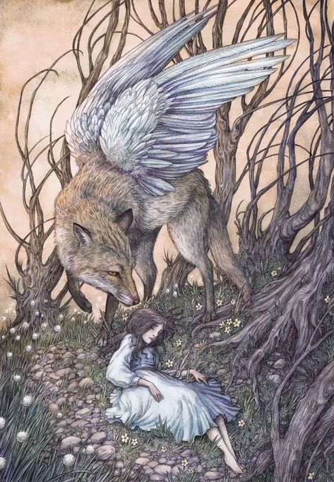 THE BRECKLAND SLUMBER BY ADAM OEHLERS Lake Pigments, Adam Oehlers, Fantasy Animal Art, Winged Animals, Art Vision Board, Sun Princess, The Moon Goddess, Wendy Darling, Wolf Artwork