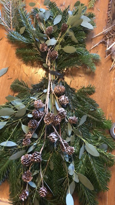 Quick Christmas Swag Wreath – Katy at the Manor Outdoor Window Swags For Christmas, Christmas Stair Swags, Holiday Window Wreath And Swag, Horizontal Christmas Swags Ideas, Natural Christmas Door Swag, Christmas Swags Above Mirrors, Christmas Swags Ideas, Artificial Pine Door Swag, Diy Christmas Window