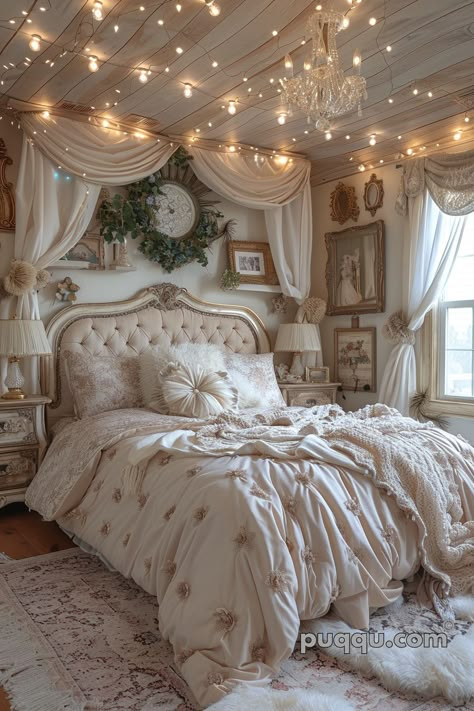 Shabby Chic Bedroom: Embracing Vintage Elegance - Puqqu Dreamy Bedrooms Romantic Shabby Chic, Lace Bedroom Decor, 1800s Bedroom, French Shabby Chic Bedroom, Shabby Chic Bedroom Ideas, Vintage Shabby Chic Bedroom, Bedroom Shabby Chic, Modern Vintage Bedrooms, Bedroom Modern Luxury