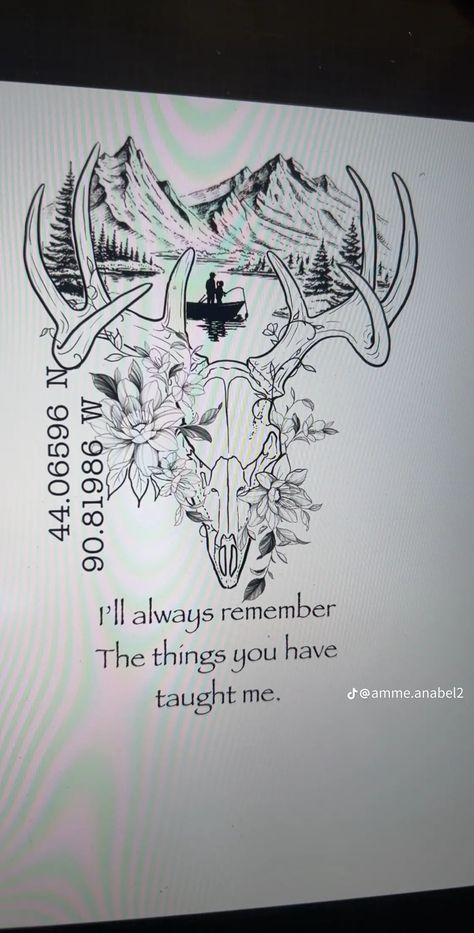 Men Tattoo Ideas Calf, Sleeve Tattoos For Women Outdoors, Flower Intertwined Tattoo, Cowgirl Memorial Tattoo, Deer Hunting Memorial Tattoos, Mens Duck Hunting Tattoos, Western In Memory Tattoos, Small Deer Skull Tattoo, Forearm Tattoo Women Country