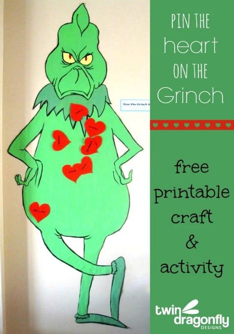 Pin the Heart on the Grinch Who Stole Christmas Party Activity with free Printable. #tgwsc Grinch Crafts, Der Grinch, Christmas Party Activities, School Christmas Party, Grinch Christmas Party, Whoville Christmas, Grinch Who Stole Christmas, Grinch Party, Grinch Christmas Decorations