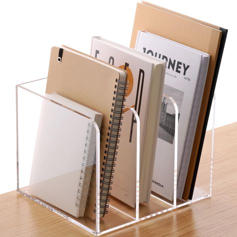 SANRUI Clear Acrylic Magazine File Holder with 3 Vertical Compartments Rack, File Organizer for Office Desk Accessories,Desk Organizer Office Supplies Stand Bookshelf 8.46" W x 7.2" D x 6.5" H Office Decor Supplies, Boss Lady Desk Office Decor, Office Necessities Work, Organic Office Decor, Home Office Necessities, Office Women Decor, Acrylic Office Decor, Office Organizer Ideas, Office Ideas At Work