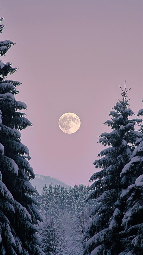 Embrace the tranquility of a snow-kissed forest under a twilight moon. Let the beauty inspire you. Save, follow, and delve deeper with us into nature's wonders.✨🌲 #WinterMagic #MoonlitForest #NatureLovers #TheTreeTee #Aiimage Winter Moon Wallpaper, Winter Phone Backgrounds, Moon And Snow, Winter Screensavers, Moon And Forest, Snowing Aesthetic Wallpaper, Gods Masterpiece, Winter Wonderland Wallpaper, Moon Forest