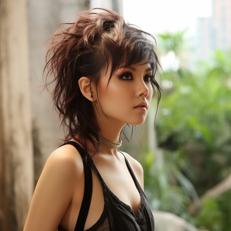 Medium Length Undercut Women, Modern Hairstyles With Bangs, Contemporary Hairstyles For Women, Side Haircuts Women, Shag Hair With Undercut, One Sided Haircut, Messy Medium Hairstyles, Emo Shag Haircut, Shaved Sides With Bangs