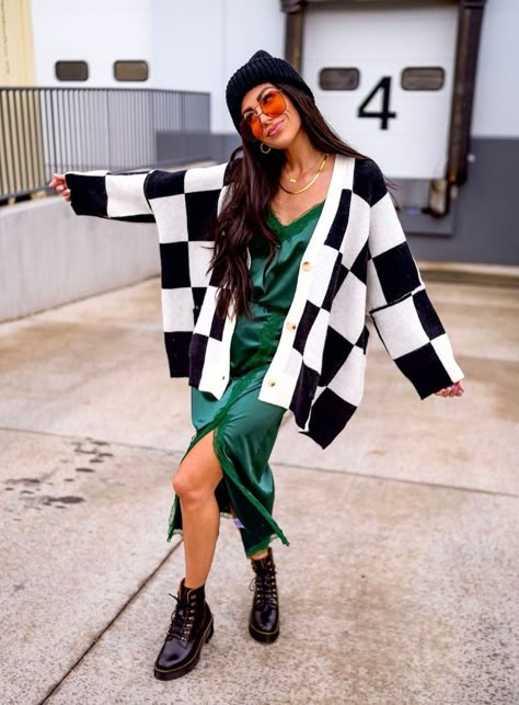 Love You Oversized Checkerboard Cardigan in Black + White *RESTOCKED* Checkerboard Cardigan, Dressed In Lala, Fair Isles, Pastel Outfit, Looks Street Style, Festival Looks, Looks Chic, Celebrity Outfits, Edgy Outfits