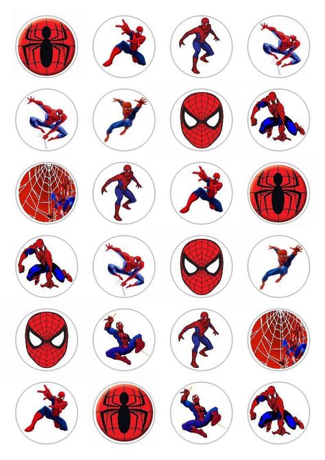 http://www.ebay.ie/itm/24-Spider-Man-Cupcake-Fairy-Cake-Toppers-Edible-Decorations-Rice-Paper-/222146437650?hash=item33b8f5a212:g:MDYAAOSwPcVVzfAr Spiderman Printables, Spiderman Cupcake Toppers, Spiderman Topper, Spiderman Cupcakes, Spiderman Cake Topper, Frozen Cake Topper, Superhero Birthday Cake, Spiderman Cartoon, Spiderman Theme