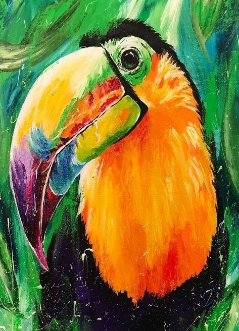 Toucan Art, Tropical Art Print, Tropical Painting, Jungle Art, Oil Pastel Art, Art Tropical, Jungle Animal, Yellow Bird, Tropical Art