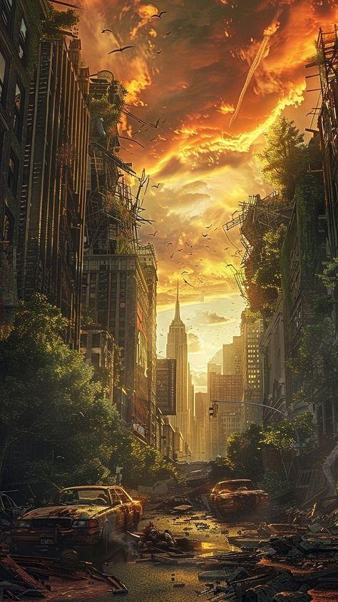 City Destruction Art, Tweet Ideas, Apocalyptic Art, Town Drawing, Apocalypse Landscape, Post Apocalyptic City, Dystopian Aesthetic, Sci Fi Landscape, Apocalypse Aesthetic