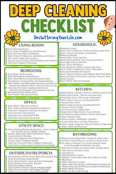 deep cleaning house checklist Clean A House In One Day, Deep Clean House In One Day, Whole House Cleaning In One Day, Deep Cleaning Lists, Deep Cleaning House Checklist, Housekeeping Business, Housekeeping Hacks, Cleaning Lists, Winter Cleaning