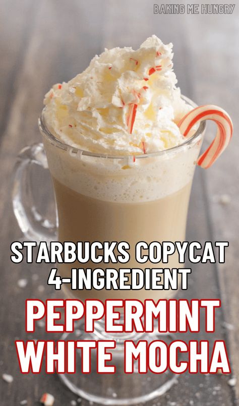 Peppermint White Chocolate Mocha Recipe | 4 Ingredients Peppermint White Hot Chocolate Recipe, Starbucks Peppermint White Mocha, Peppermint Coffee Drinks, Frozen Cappuccino Recipe, Starbucks Peppermint Mocha Recipe, White Peppermint Mocha, Peppermint White Mocha, Peppermint White Chocolate Mocha, Starbucks Caramel Brulee Latte