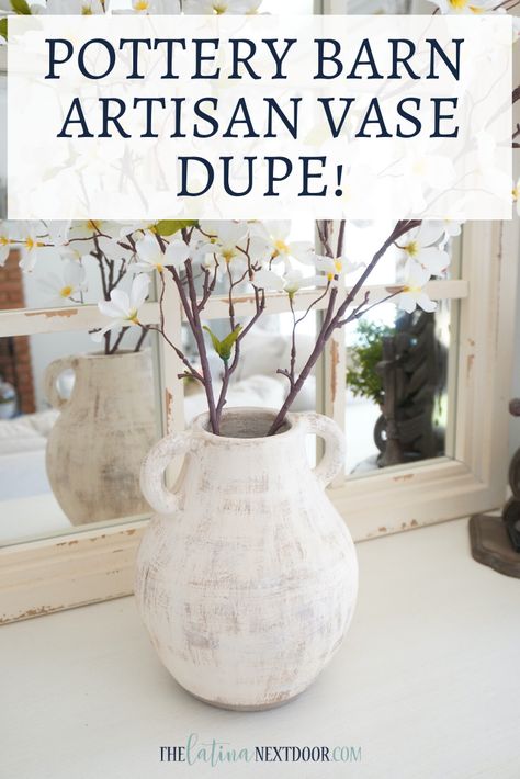 Pottery Barn Artisan Vase Dupe - The Latina Next Door Diy Pottery Barn Decor, Tablecloth Farmhouse, Cottagecore Diy, Cottagecore Diy Decor, Pottery Barn Diy, Diy Painted Vases, Pottery Barn Decor, Vasos Vintage, Fresh Farmhouse