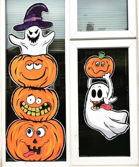 Halloween Art Decorations, Halloween Decor For Windows, Halloween Window Art Ideas, Halloween Decor Window Ideas, Halloween Decorations On Windows, Halloween Glass Door Painting Ideas, Halloween Window Ideas Diy, Halloween Window Display Home Diy, Halloween Chalk Paint Window