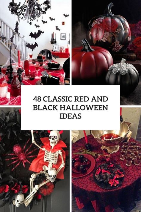 classic red and black halloween ideas cover Red And Black Halloween Tablescape, Red Halloween Party Decor, Halloween Wedding Red And Black, Halloween Decorations Vampire, Black And Red Halloween Party, Red Halloween Decorations, Red And Black Halloween Decorations, Red And Black Halloween Party, Red Halloween Decor