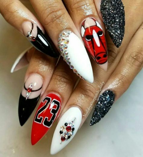 Jordan 23 Nails, Jordan Nails 23, Jordan 23 Nails Designs, Chicago Bulls Nails Designs, Jordan Year Nails, Jordan Year Birthday 23 Nails, Jordan Nails, Basketball Nails, Nike Nails