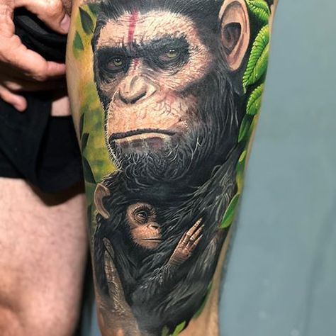 Yeyo Tattoos (@yeyo_tattoos) • Instagram photos and videos Planet Of The Apes Tattoo, Apes Tattoo, Astronaut Tattoo, Tattoo Equipment, Leg Sleeves, Planet Of The Apes, Great Tattoos, Tattoo Sleeve Designs, Body Tattoos