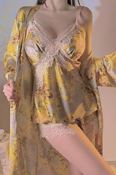 Robe Pajamas, Lace Pajamas, Lace Bridal Robe, Cute Sleepwear, Tulle Sleeves, Trendy Dress Outfits, Yellow Short, Night Dress For Women, Popular Dresses