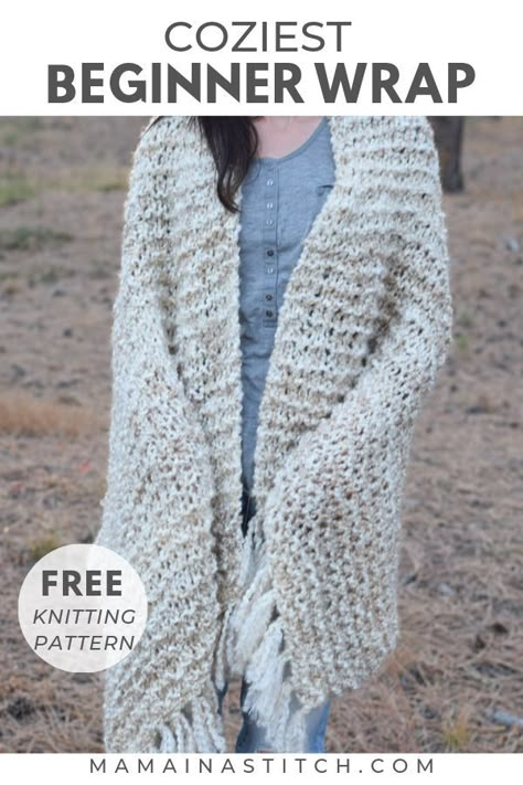 This is a completely beginner friendly knit shawl pattern! I love how it can be used as a blanket or a wrap.  The yarn is super chunky so it works up quickly. It's also extremely soft and perfect for gift giving.  Some might also call it a blanket scarf! #freeknittingpattern #crafts #diyideas Beginner Blanket, Knit Shawl Pattern, Comfort Shawl, Easy Knitting Projects, Beginner Knitting Patterns, Knitted Shawl, Knit Shawl, Minecraft Pixel Art, Shawl Knitting Patterns