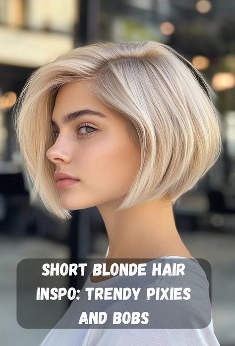 Dive into the world of short blonde hairstyles with this collection of trendy pixies and bobs. From platinum pixies to soft blonde bobs, get inspired to make a bold transformation. Explore the latest trends in blonde shades and styles that bring a fresh, lively touch to short hair, ideal for a chic, low-maintenance look. Short Blonde Bob Hairstyles, Bleach Blonde Bob, Shadow Root Blonde, Short Blonde Hairstyles, Blonde Hair Inspo, Platinum Blonde Bobs, Blonde Shades, Bright Blonde Hair, Short Blonde Bobs