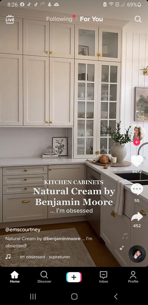 Belmont Kitchen Cabinets, Galley Kitchen Beige Cabinets, Greige Shaker Kitchen Cabinets, Cabinets And Trim Same Color, Duval Kitchen Design, White Kitchen Beige Cabinets, Tan Cabinets With Gold Hardware, Kitchen Remodel Beige Cabinets, Ivory Beige Kitchen Cabinets