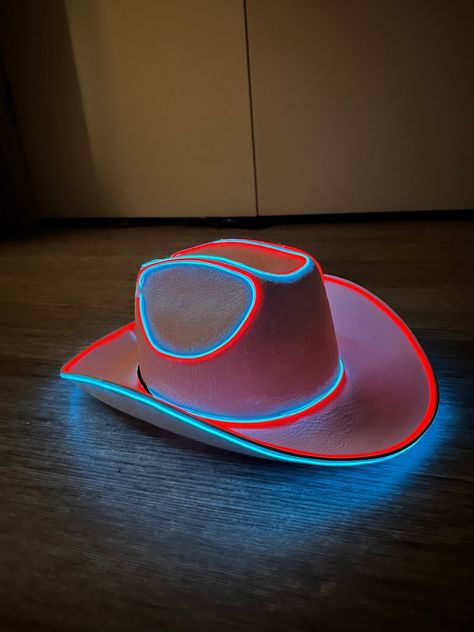 Custom Cowboy Hat W/ 2 Colors, Cowgirl Hat. Perfect Cowgirl Outfit, Neon Cowboy Hat, Rave Cowboy Hat, Party Cowboy Hat, and Bachelorette Hat - Etsy Fun Cowboy Hats, Black And Neon Outfit, Neon Cowboy Party, Neon Western Outfit, Neon Cowboy Outfit, Cowgirl Hats Decorated, Neon Cowgirl Outfit, Concert Cowboy Hat, Cowboy Hat Decorations Ideas