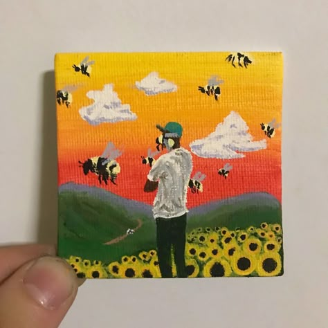 matt’s mini paintings on Instagram: ““Flower Boy” - @feliciathegoat  painted by @mattmirro  acrylic on 3x3in canvas . . . . . #tylerthecreator #flowerboy #igor #newmusic #art…” Simple Flower Art Painting, Matte Acrylic Painting Ideas, Flowerboy Painting, Album Painting Ideas, Cool Album Covers To Paint, Painting Ideas On Mini Canvas, Igor Painting, Album Cover Paintings On Canvas, Mini Paintings Ideas