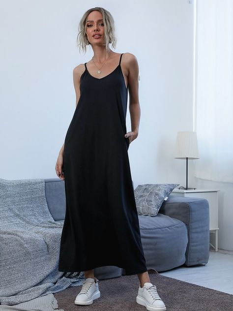 Loose Black Slip Dress, Dresses Tight Top Loose Bottom, Cheap Casual Midi Length Slip Dress, Affordable Black Sleeveless Sundress, Black Maxi Dress Casual Fall, Cheap Black Fitted Sleeveless Dress, Affordable Sleeveless Slip Dress, Casual Black Slip Dress Affordable, Affordable Black Sleeveless Maxi Dress