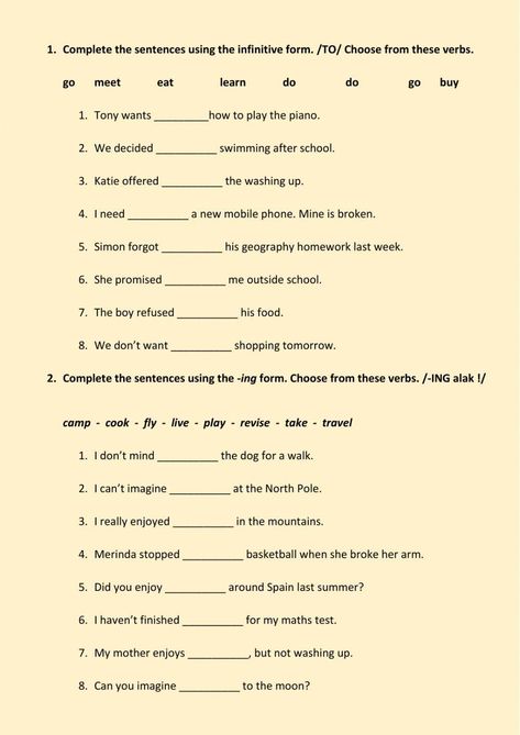 Verbs -Gerund and TO Infinitive Gerunds Worksheet, Infinitive Worksheet, To Infinitive, Second Language, English Class, English Vocabulary, After School, I Promise, Vocabulary