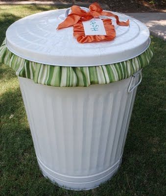 I Have GOT to get one of these made.  I LOVE it when you can make TRASH look nicer.  RLD. Craft Room Trash Can Ideas, Moving In With Your Boyfriend, Painted Trash Cans, Purse Template, Metal Trash Cans, Outdoor Trash Cans, Inside House, Sock Drawer, White Trash