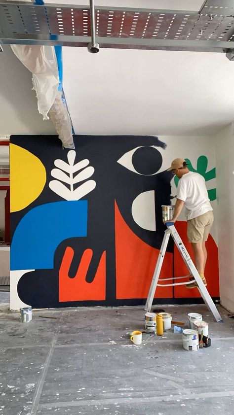 Stephen Smith on Instagram: “@howl.brewery” Geometric Office Design, Pop Art Mural Wall, Diy Mural Wall Paintings, Office Mural Design, Art Installation Ideas, Wall Graphics Design, Stephen Smith, Graffiti Room, Simple Mural