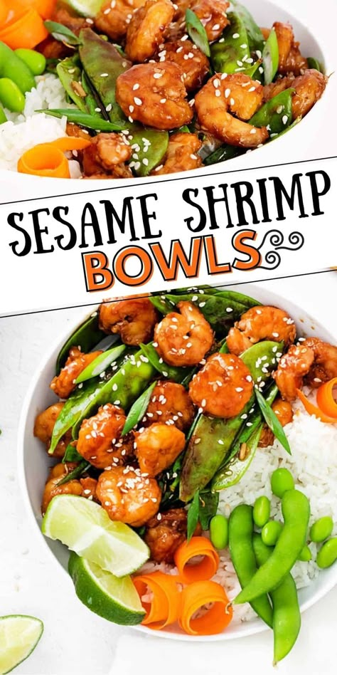 Shrimp Rice Bowl Recipe, Rice And Shrimp, Sesame Shrimp, Shrimp Bowls, Shrimp Bowl, Vegetables Rice, Bowl Meals, Buddha Bowls Recipe, Shrimp And Vegetables