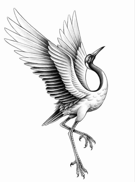 Crane Drawing Tattoo, Sandhill Crane Tattoo Simple, Two Cranes Tattoo, Japanese Style Crane Tattoo, Whooping Crane Tattoo, Bird Tattoo Design, Crane Drawing, Heron Tattoo, Swan Tattoo