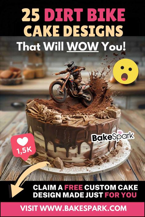 26 Dirt Bike Cake Design Ideas [GALLERY] - BakeSpark Bike Cake Design, Motorbike Cakes, Dirt Bike Cake, Motorbike Cake, Bike Cake, Dirt Bike Party, Bike Cakes, Tire Tracks, Cake Design Ideas